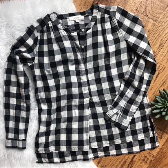 Black and White Buffalo Plaid Shirt Blouse - Picture 2 of 5